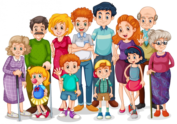 Gratis Vector familieleden met kinderen en alle familieleden