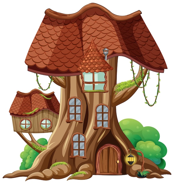 Gratis vector fantasie boomhut in boomstam