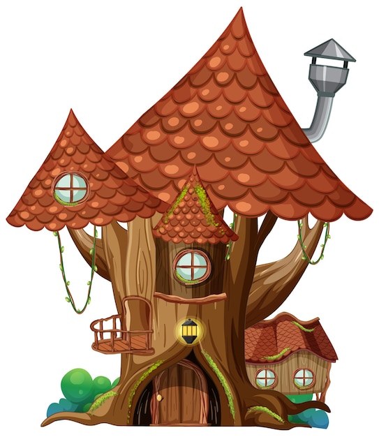 Gratis vector fantasie boomhut in boomstam