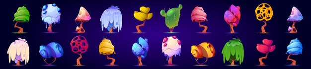 Fantasie paddenstoelen of buitenaardse bomen elementen set