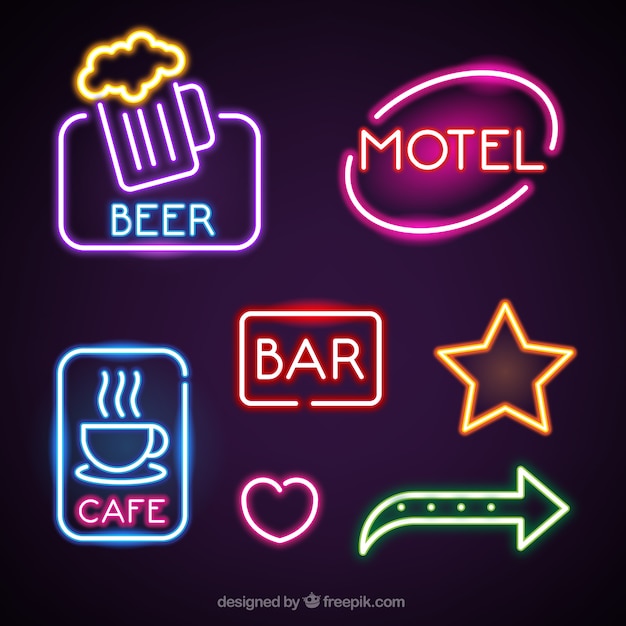 Gratis vector fantastic neonlichten plakkaten voor inrichtingen