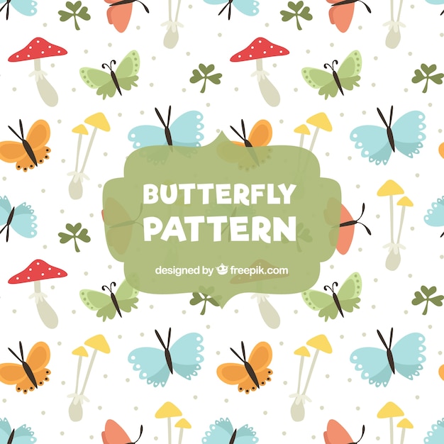 Fantastic patroon met vlinders en paddestoelen