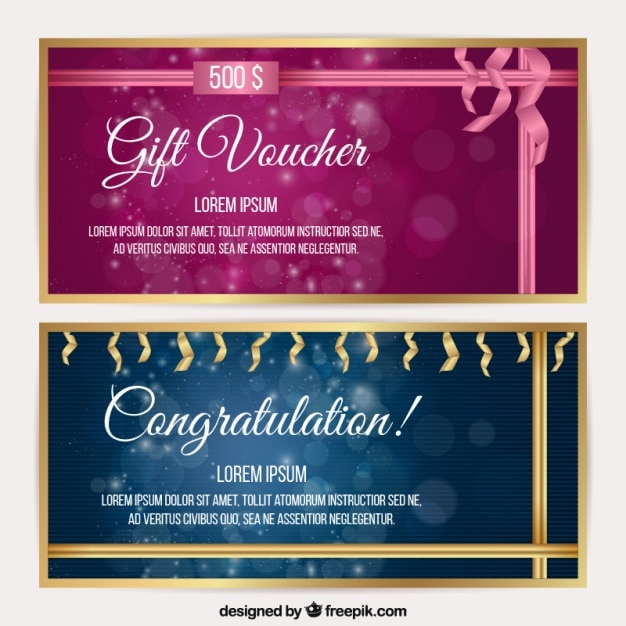 Gratis vector fantastische cadeaubonnen met bokeh-effect