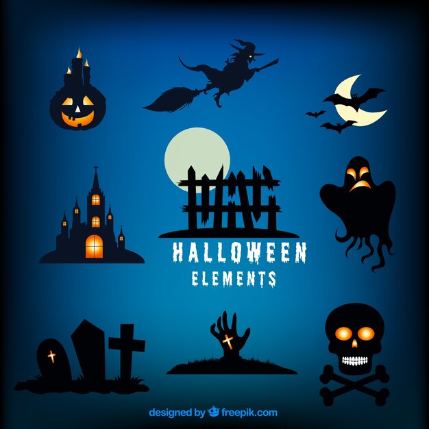 Fantastische halloween-elementen met glanzende informatie