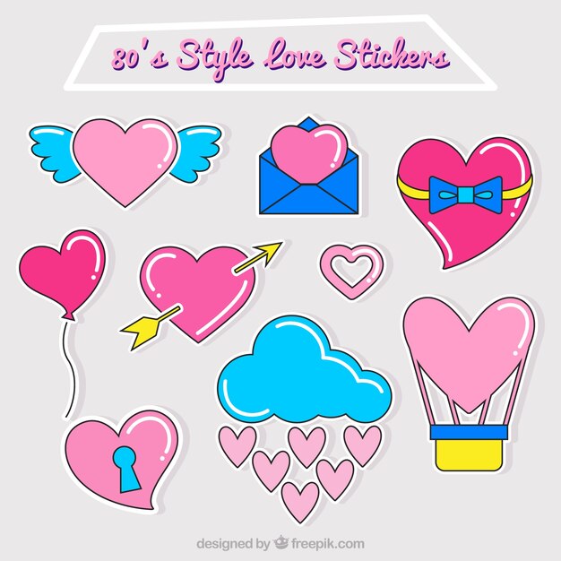 Fantastische set van de liefde stickers met harten