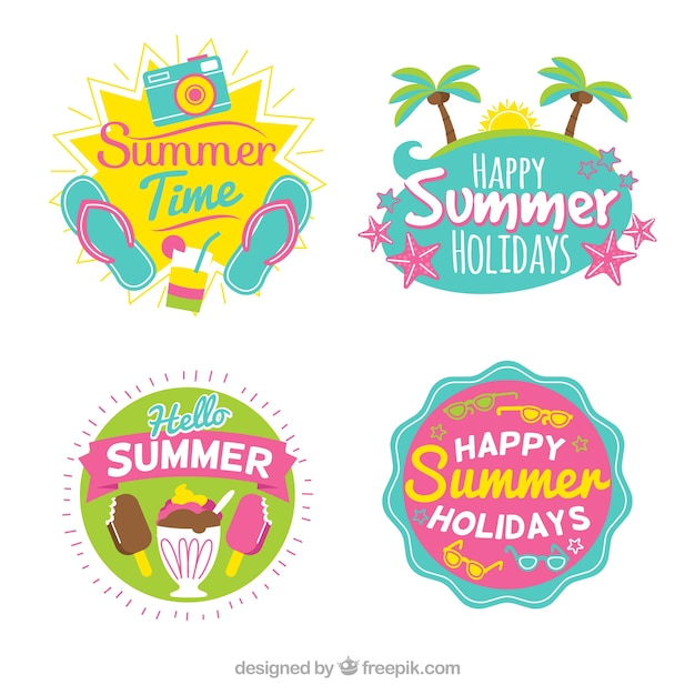 Gratis vector fantastische zomerlabels in vlak design