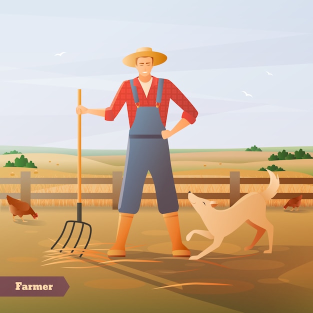 Gratis vector farmer at paddock flat composition