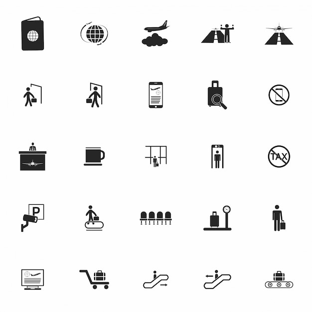 Fascinerende luchthaven icon set