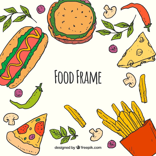 Gratis vector fast-food frame met hand getrokken stijl