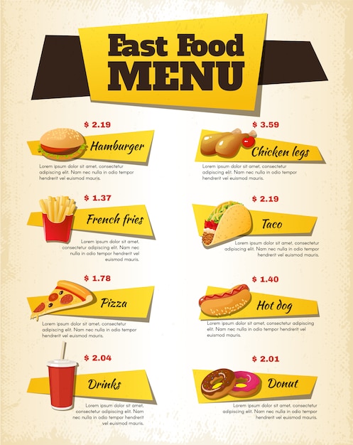 Gratis vector fast food menu ontwerp