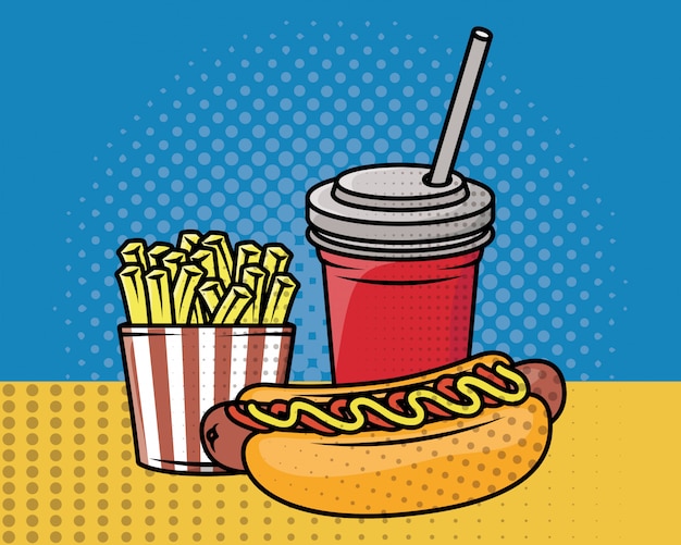 Gratis vector fast-food pop-artstijl