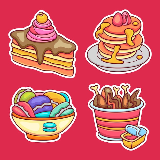 Fast Food Sticker Pictogrammen Handgetekende Kleurplaat Vector