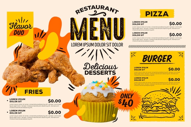 Gratis vector fastfood digitaal horizontaal restaurantmenu