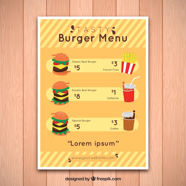 Fastfood menu sjabloon met smakelijke hamburgers