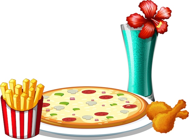 Gratis vector fastfood pizza en frietjes