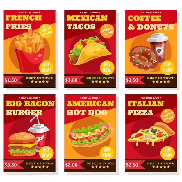 Gratis vector fastfood posters set