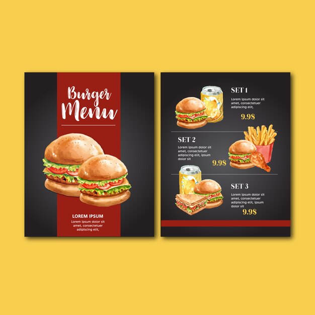 Fastfood restaurant menu. Lijstrandmenu voorgerechten