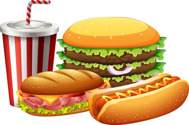 Fastfoodset met hamburger en hotdog