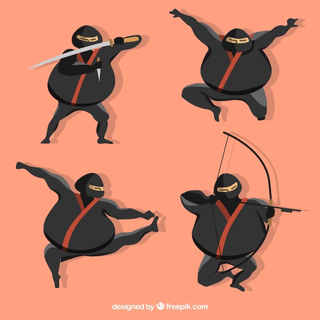 Gratis vector fat ninja karakterverzameling