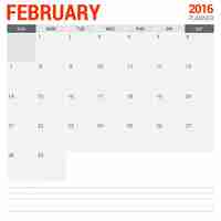 Gratis vector februari maandelijks tijdschema 2016