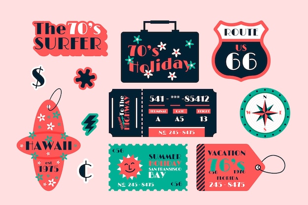 Gratis vector feestdagen stickercollectie in jaren 70 stijl