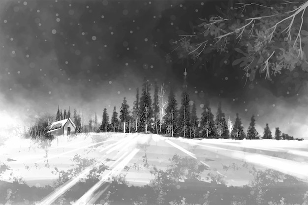 Feestelijk winterlandschap kerstbomen kerstkaart grijze achtergrond