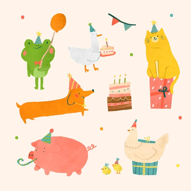 Feestelijke dieren doodle elementenset