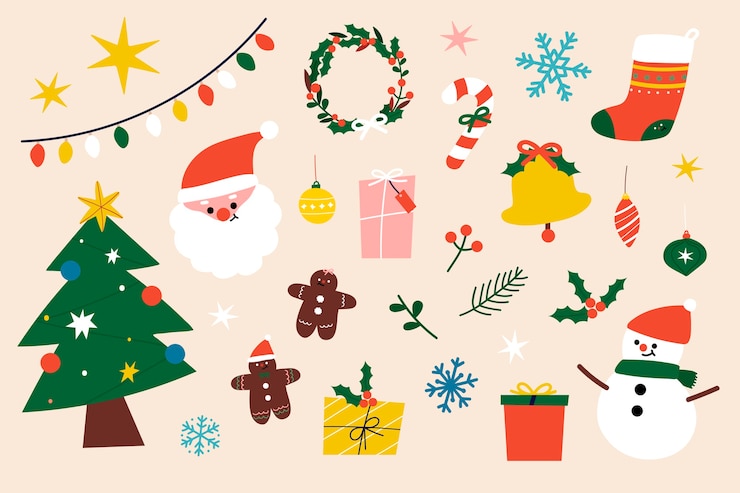 Gratis Vector feestelijke kerst clipart elementen collectie
