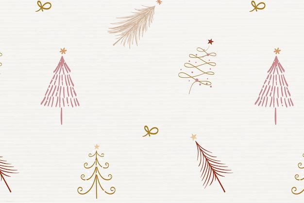 Gratis vector feestelijke kerstachtergrond, schattige doodle in crèmekleurvector