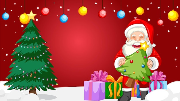 Gratis vector feestelijke rode kerst achtergrond grens met happy santa