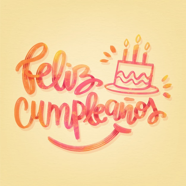 Gratis vector feliz cumpleaños belettering met cake en kaarsen