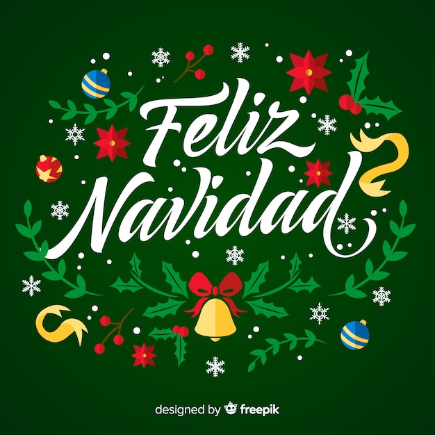 Gratis vector feliz navidad belettering met ornamenten