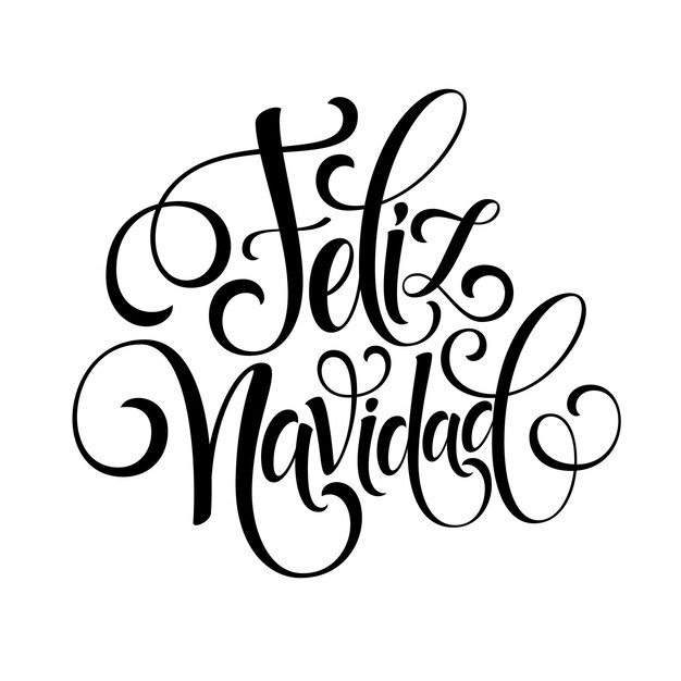 Feliz Navidad hand belettering decoratie tekst voor wenskaart ontwerpsjabloon. Merry Christmas typografie label in het Spaans. Kalligrafische inscriptie voor wintervakantie Vectorillustratie Eps10