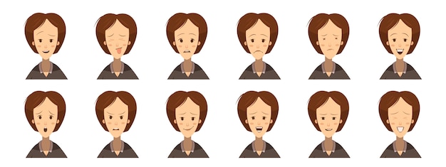 Female emotions avatars set cartoon style