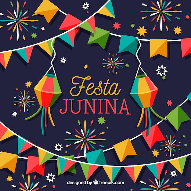 Festa Junina-achtergrond met kleurrijk vuurwerk