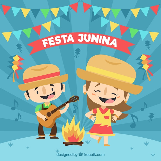 Gratis vector festa junina-achtergrond met mensen het vieren