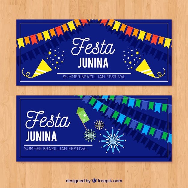 Gratis vector festa junina banner blauw ontwerp