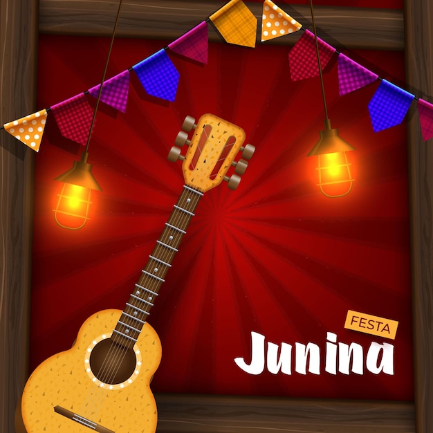 Festa junina-banner met lichten en papieren lantaarn