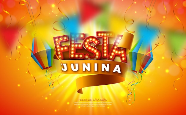 Festa Junina Design met Gloeilamp Billboard Belettering en Papieren Lantaarn Saint John Festival