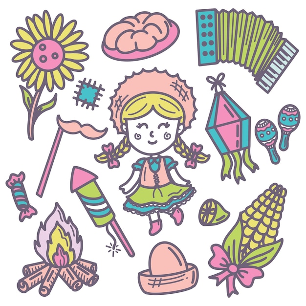 Festa junina doodle set illustratie