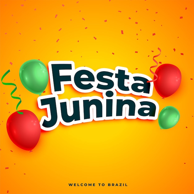 Gratis vector festa junina-feestkaart met realistische ballonnen en confetti