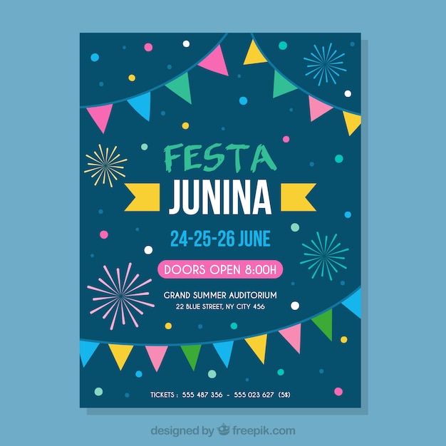 Gratis vector festa junina-flyer met traditionele elementen