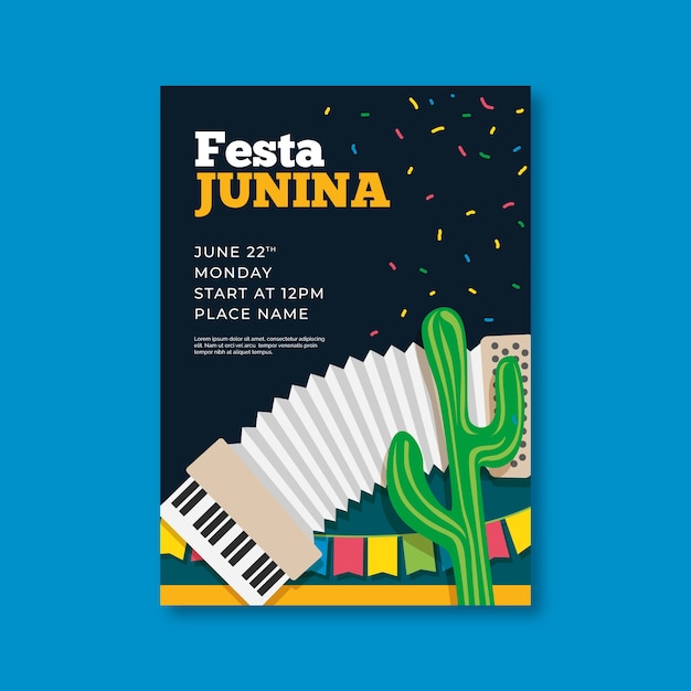 Festa junina flyer-sjabloon in plat ontwerp