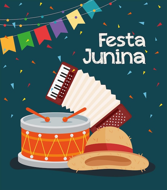 Festa junina kaart met instrumenten