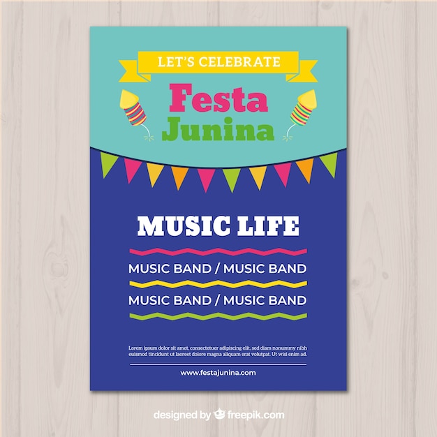 Gratis vector festa junina uitnodigingsflyer in vlakke stijl