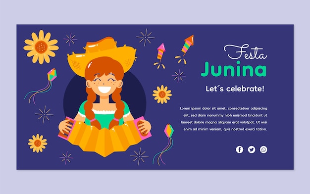 Gratis vector festas juninas handgetekende platte facebook-post