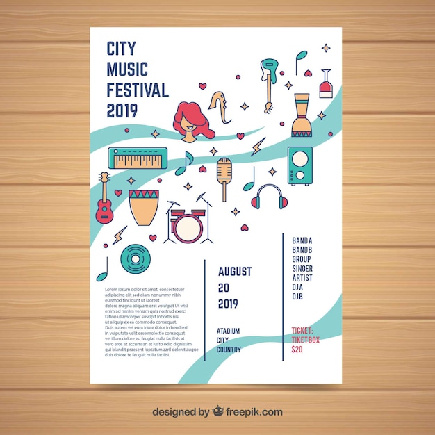 Festival poster sjabloon met muziekinstrumenten