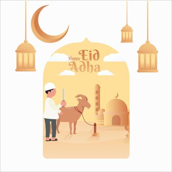 Festival van offer islamitische cultuur viering eid al adha badge ontwerp illustratie