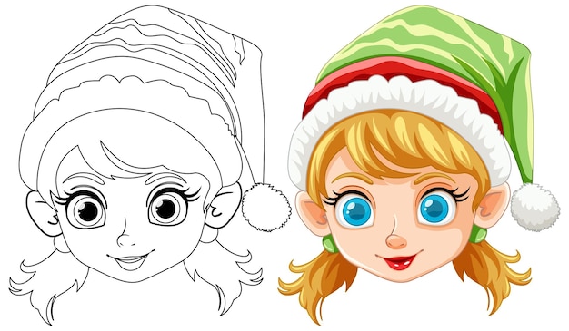 Festive elf girl illustratie en kleurpagina