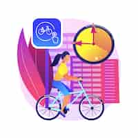 Gratis vector fiets delen abstract concept illustratie. openbare fietsverhuur, applicatie voor het delen van fietsen, groen stadsvervoer, online een rit boeken, ecologisch stadsvervoer.